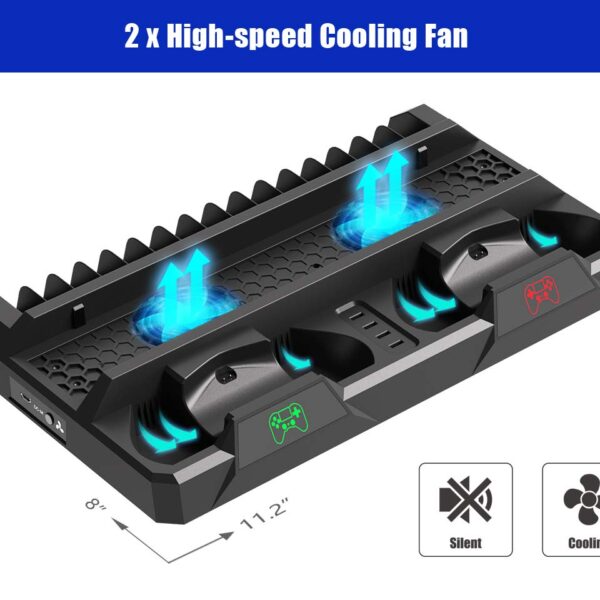 Verticale standaard en oplaadstation PS4 met koelventilator 16x Games DVD-opslagbeugel voor PS4, PS4 Pro, PS4 Slim Verticale standaard en oplaadstation PS4 met koelventilator 16x Games DVD-opslagbeugel voor PS4, PS4 Pro, PS4 Slim