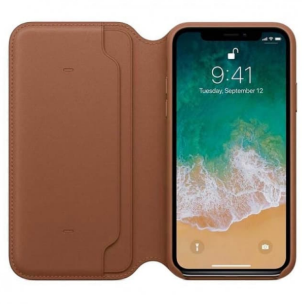 iPhone X Leren Folio Case - Black/Saddle Brown